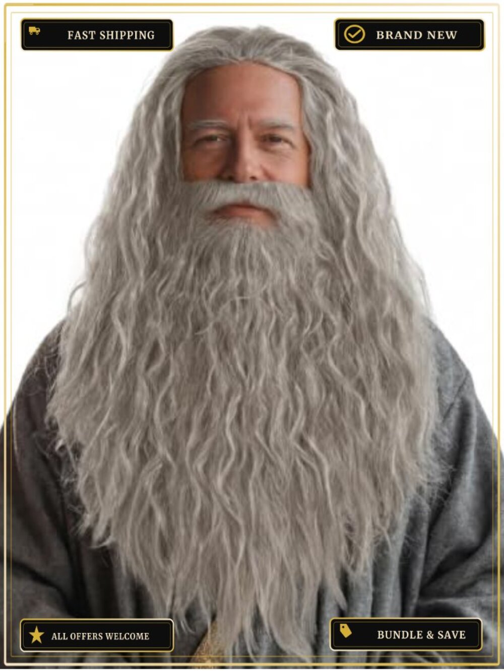 Wizard Wig and Beard Set Synthetic Halloween Costume Accessory